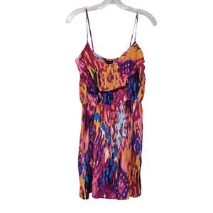 Justify Mini Slip Dress Sz L Retro 80s 90s Ruffle Top Artsy Vibrant